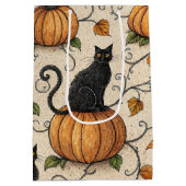 Black Cats and Pumpkins Halloween Pattern ミディアムペーパーバッグ (裏面)