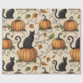 Black Cats and Pumpkins Halloween Pattern ラッピングペーパー (フラット)
