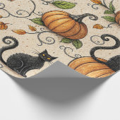 Black Cats and Pumpkins Halloween Pattern ラッピングペーパー (角)