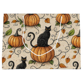 Black Cats and Pumpkins Halloween Pattern ラージペーパーバッグ