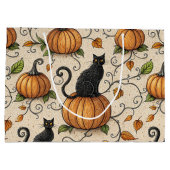 Black Cats and Pumpkins Halloween Pattern ラージペーパーバッグ (裏面)