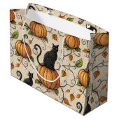 Black Cats and Pumpkins Halloween Pattern ラージペーパーバッグ (裏面アングル)