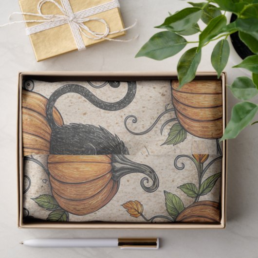 Black Cats and Pumpkins Halloween Pattern 薄葉紙 (ギフト)
