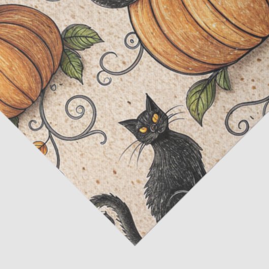 Black Cats and Pumpkins Halloween Pattern 薄葉紙 (詳細)