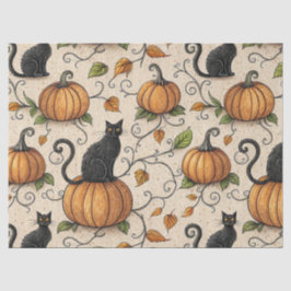 Black Cats and Pumpkins Halloween Pattern 薄葉紙
