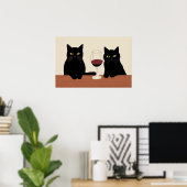 Black Cats and Red Wine Minimalist  ポスター (ホームオフィス)