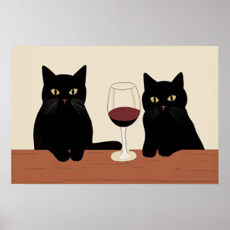 Black Cats and Red Wine Minimalist  ポスター