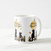 Black Cats Autumn Moonlit Fence Art Harvest Moon コーヒーマグカップ (正面右)