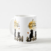 Black Cats Autumn Moonlit Fence Art Harvest Moon コーヒーマグカップ (正面左)