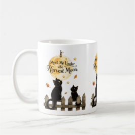 Black Cats Autumn Moonlit Fence Art Harvest Moon コーヒーマグカップ