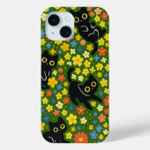 Black Cats | Cute Black Cats Floral Meadow Pattern Case-Mate iPhoneケース (裏面)