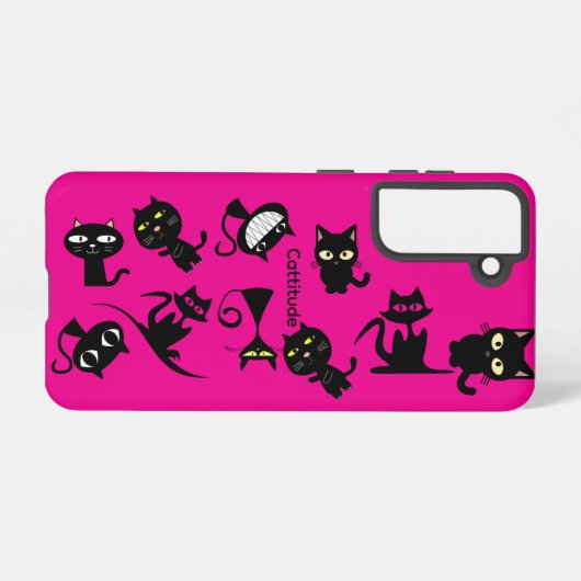 Black Cats Fuchsia Samsung Galaxy Phone Case Samsung Galaxyケース (裏面横)