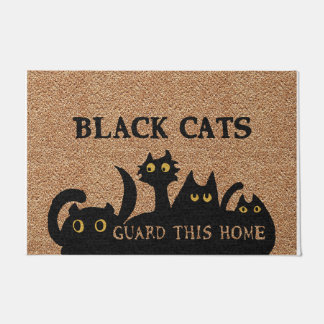 Black Cats Guard This Home ドアマット