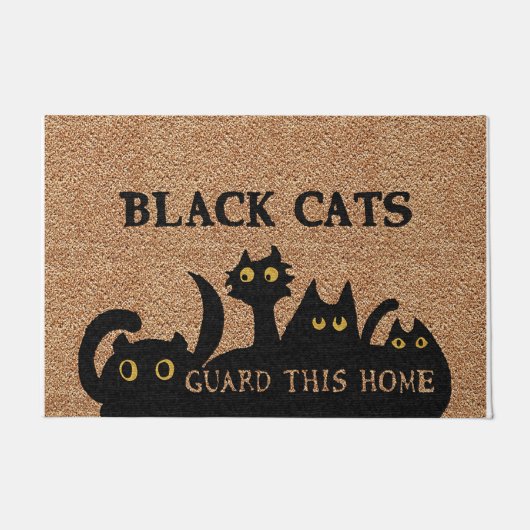 Black Cats Guard This Home ドアマット (正面)
