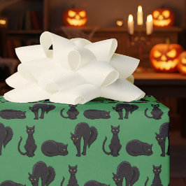 Black Cats Halloween Witch's Cat Pixel Art Pattern ラッピングペーパー