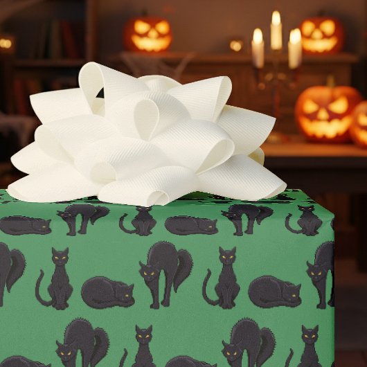 Black Cats Halloween Witch's Cat Pixel Art Pattern ラッピングペーパー