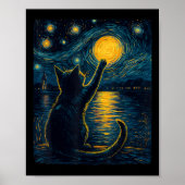 Black Cats Lover Starry Night Vincent Van Gogh  ポスター (正面)