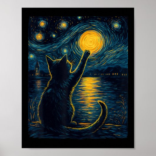 Black Cats Lover Starry Night Vincent Van Gogh  ポスター (正面)