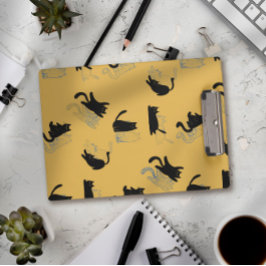 Black Cats on Mustard with Blue Outlines– Modern  クリップボード