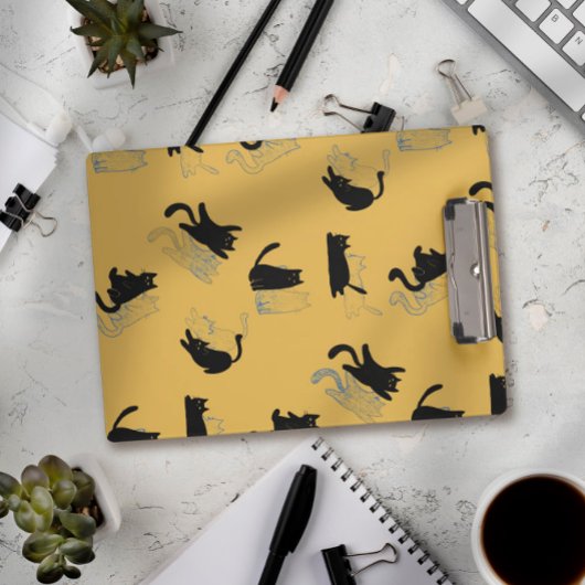 Black Cats on Mustard with Blue Outlines– Modern  クリップボード