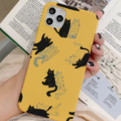 Black Cats on Mustard with Blue Outlines– Modern iPhoneケース