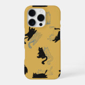 Black Cats on Mustard with Blue Outlines– Modern  iPhoneケース (裏面)