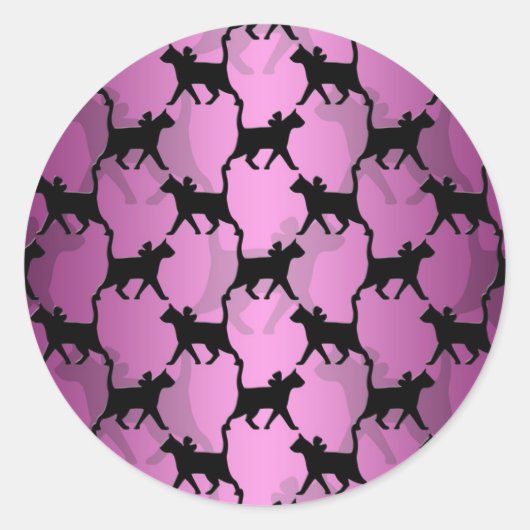Black Cats on PInk ラウンドシール (正面)