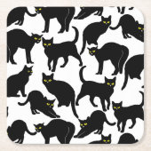 Black Cats on White スクエアペーパーコースター (正面)