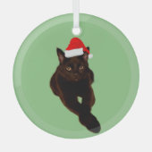Black Cat's Photo切り出しwith Santa Hat Green ガラスオーナメント (正面)