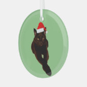 Black Cat's Photo切り出しwith Santa Hat Green ガラスオーナメント (正面左)