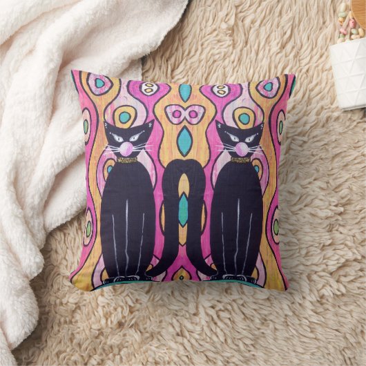 Black Cats Throw Pillow Home Decor クッション (ブランケット)