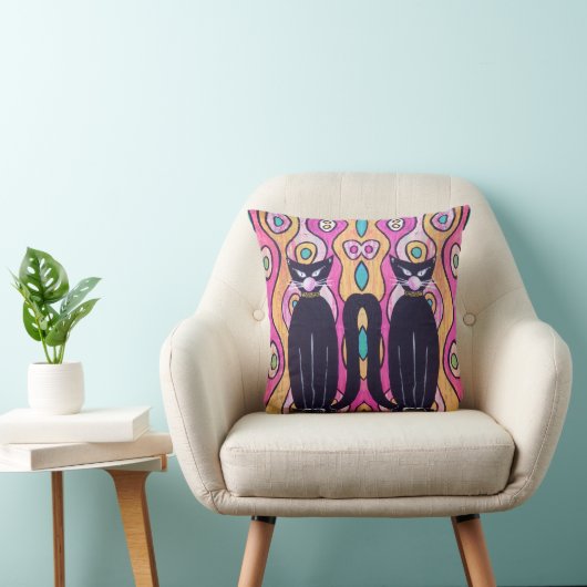 Black Cats Throw Pillow Home Decor クッション (椅子)