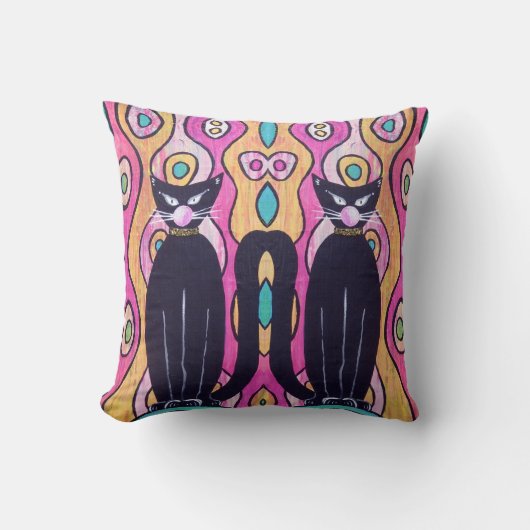 Black Cats Throw Pillow Home Decor クッション (正面)