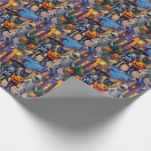 Black Cats Trick-or-Treating in Halloween Costumes ラッピングペーパー (角)