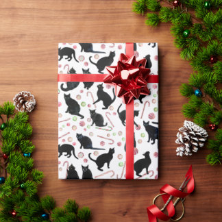 Black Cats with Peppermint Candy Wrapping Paper ラッピングペーパー