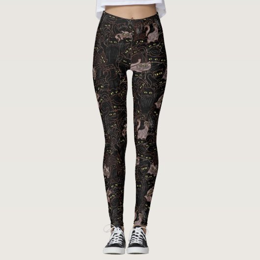 Black Cats Yellow Eyes Leggings レギンス (正面)