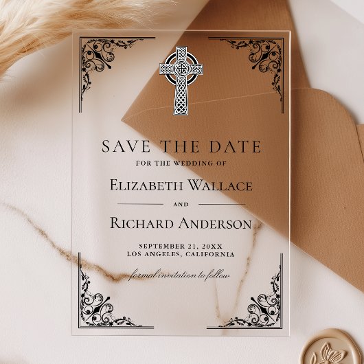Black Celtic Cross Wedding Save the Date アクリル招待状