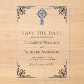 Black Celtic Cross Wedding Save the Date アクリル招待状 (正面)