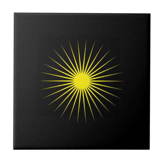 Black Ceramic Tile with Striking Yellow Star Desig タイル (正面)
