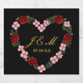 Black champagne label with a pink and red heart スパークリングワインラベル (シングルラベル)