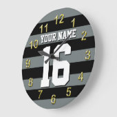 Black Charcoal Team Jersey Preppy Stripe ラージ壁時計 (傾斜)