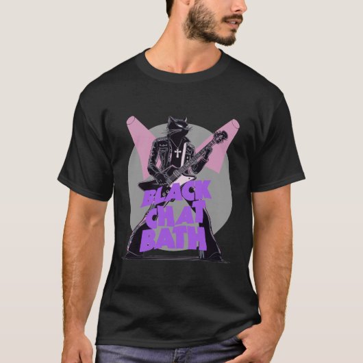 BLACK CHAT BATH - chat rock et humour metal Tシャツ (正面)