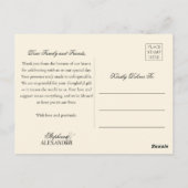 Black Checks Old Money Photo Wedding Thank You ポストカード (裏面)