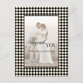Black Checks Old Money Photo Wedding Thank You ポストカード (正面)