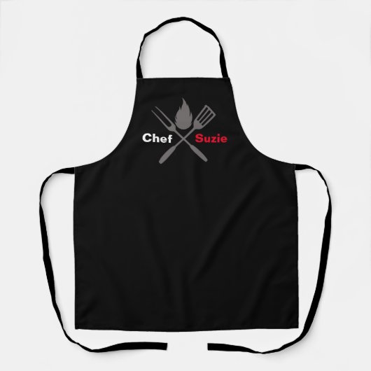 Black Chef Apron - Customize Name Personalize Gift エプロン (正面)