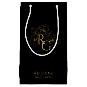 Black | Chic Faux Gold Monogram Welcome Wedding  スモールペーパーバッグ (正面)