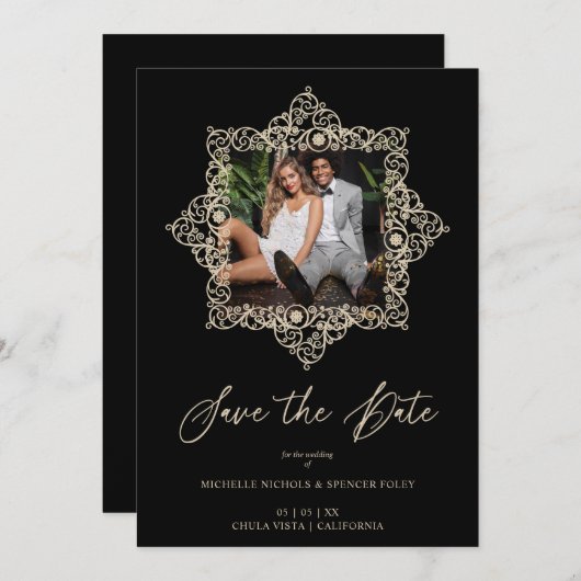 Black Chic Flourish Ornament Lace Effect Photo (正面/裏面)