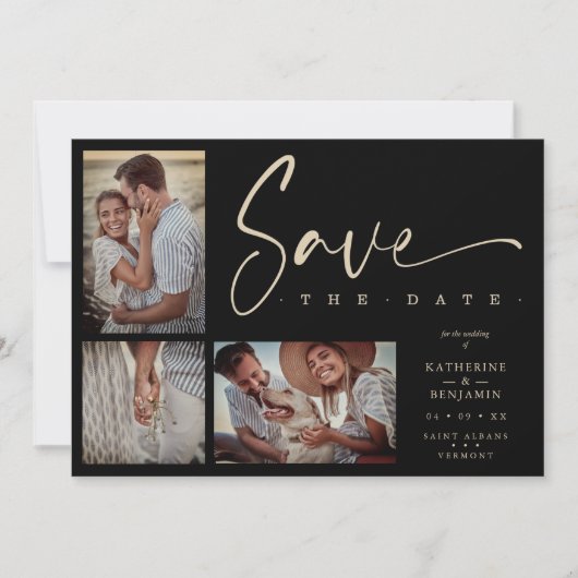 Black Chic Trendy Collage Wedding Covid19 3 Photos (正面)