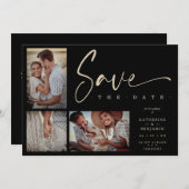 Black Chic Trendy Collage Wedding Covid19 3 Photos (正面/裏面)