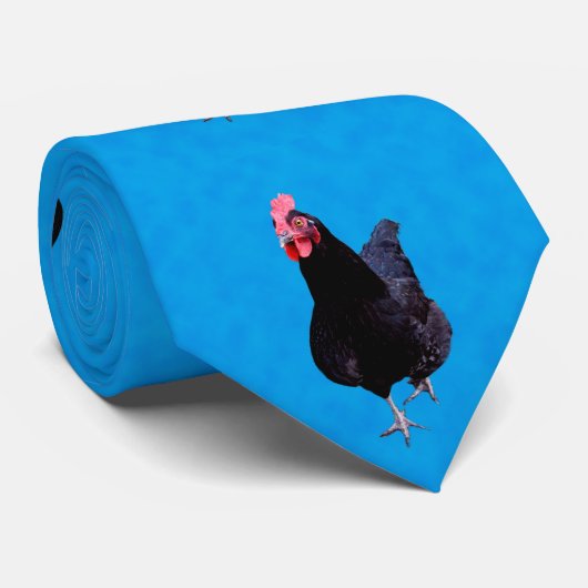 Black Chicken On Sponged Blue Background, ネクタイ (ロール)